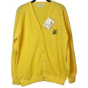 Vintage Lady Hogan Golf Button Down Cardigan Sweater NEW NOS Canary Yellow L